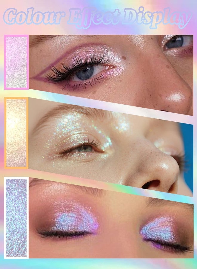 DuaTana Glitter Holographic Eyeshadow Palette Multichrome Chameleon Face Highlighter, Sparkling Cream Color Shifting Single Eye Shadow Long Lasting Shimmer Inner Corner Eye Brightener Pink Mermaid Makeup-02 - Image 2